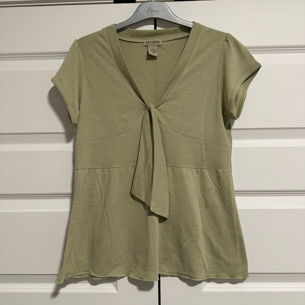 DE.CODED Women’s XL Green Top Front Tie Short Sleeve